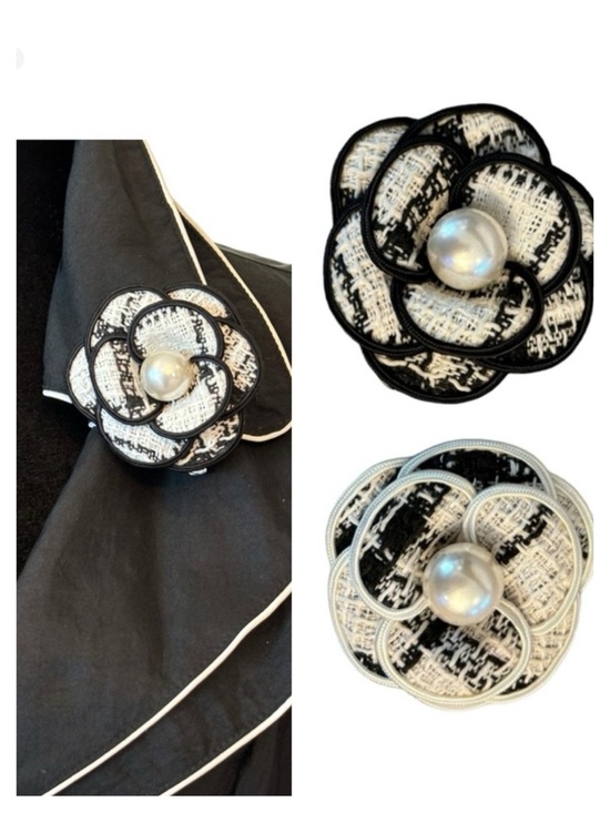 Jewelry - Tweed Pearl Flower Pin Hair Clip